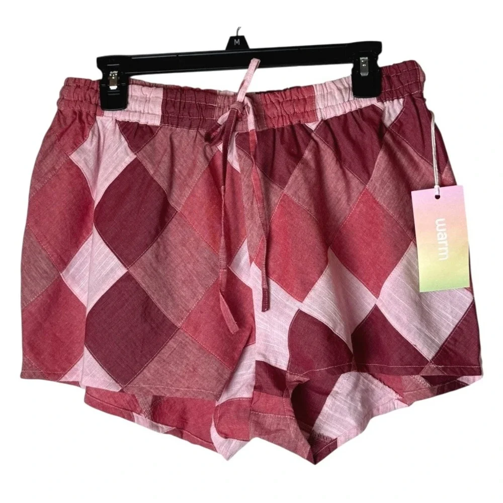 Warm Shorts Women XS Pink Red Patchwork‎ Diamond Print Elastic Waist NWT Luxury